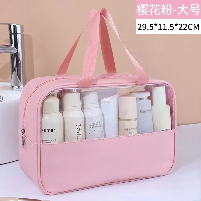 trousse de toilette de voyage portable pour femmes, trousse de maquillage transparente, grande capacité, trousse de bain et de toilette, étui de rangement multifonctionnel et imperméable.