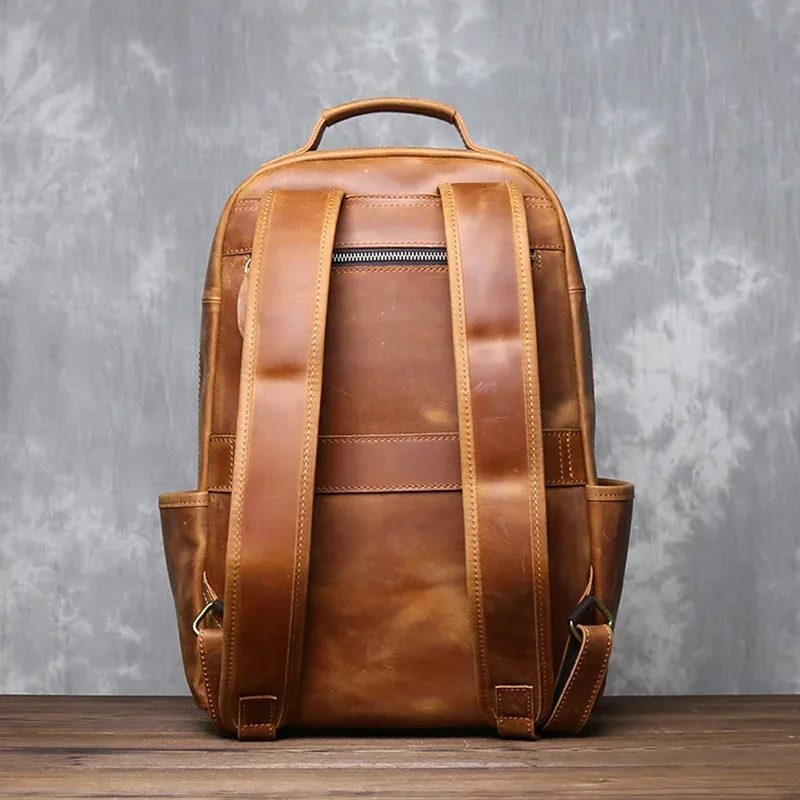 sac à dos vertical en cuir véritable pour homme, sac d'ordinateur classique rétro, couche supérieure en cuir de vachette, grande capacité, jlfgpj