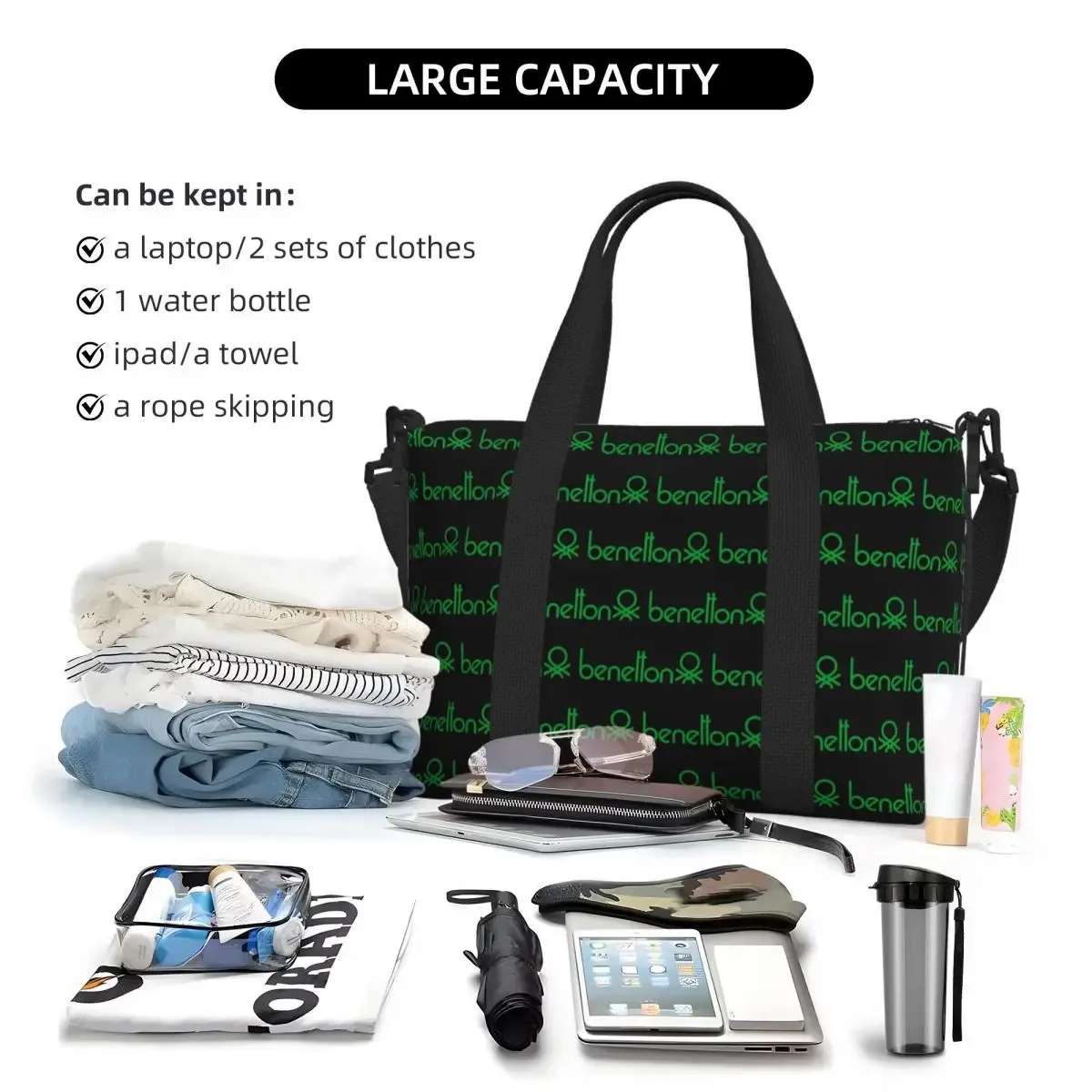 sac de voyage de plage united colors of benetton, fourre-tout de grande capacité pour salle de sport, yoga, sac à bandoulière de shopping pour femmes