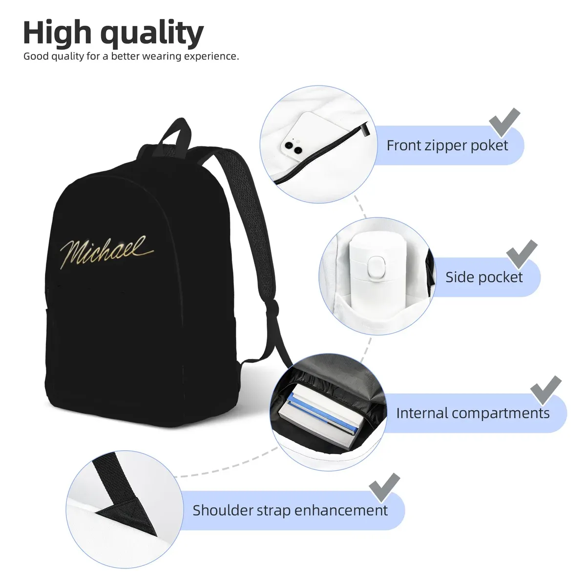 sac à dos décontracté michael jacksons musical movie 2026 avec poche, sac à dos de travail pour étudiants, sac à dos de jour pour hommes et femmes, sacs en toile pour ordinateur portable