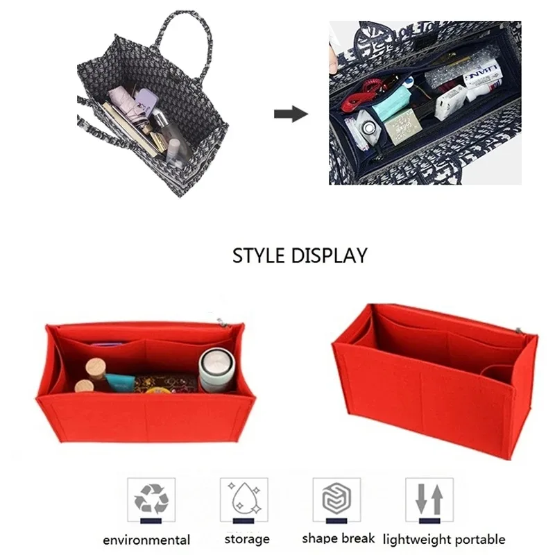 sac d'insertion en tissu feutré pour livre, sac à main de maquillage, organisateur, sac à main intérieur de voyage, sac à cosmétiques, sac pour maman, fourre-tout onthego