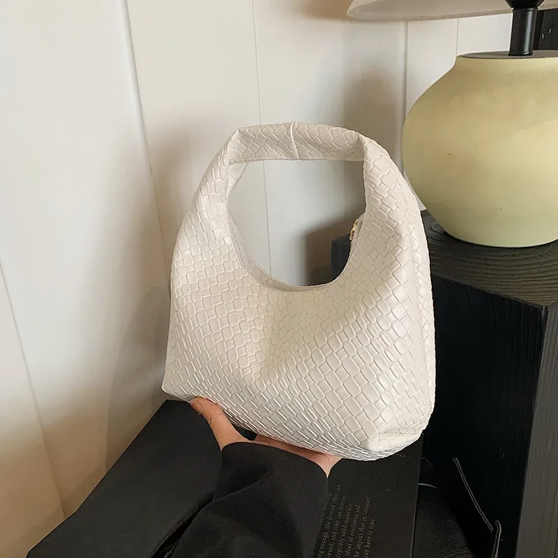 femmes classique mode tissé en relief hobo souple en cuir pu petit sac à bandoulière à poignée supérieure décontracté sacs à main quotidiens