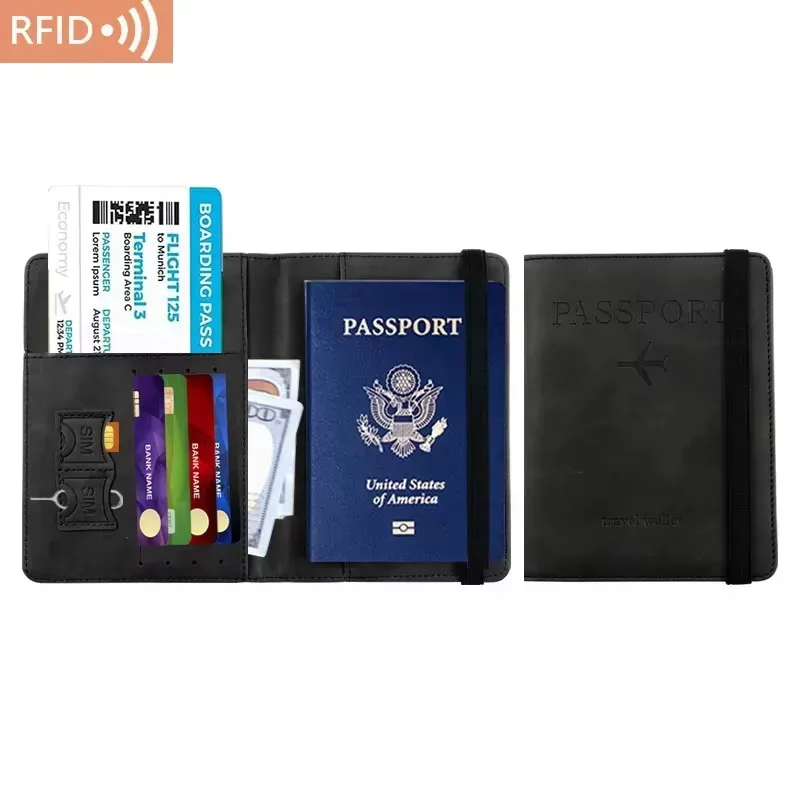 porte-passeport unisexe en cuir pu – portefeuille de voyage bloquant rfid pour cartes de crédit/carte d'identité et billets (hommes et femmes)