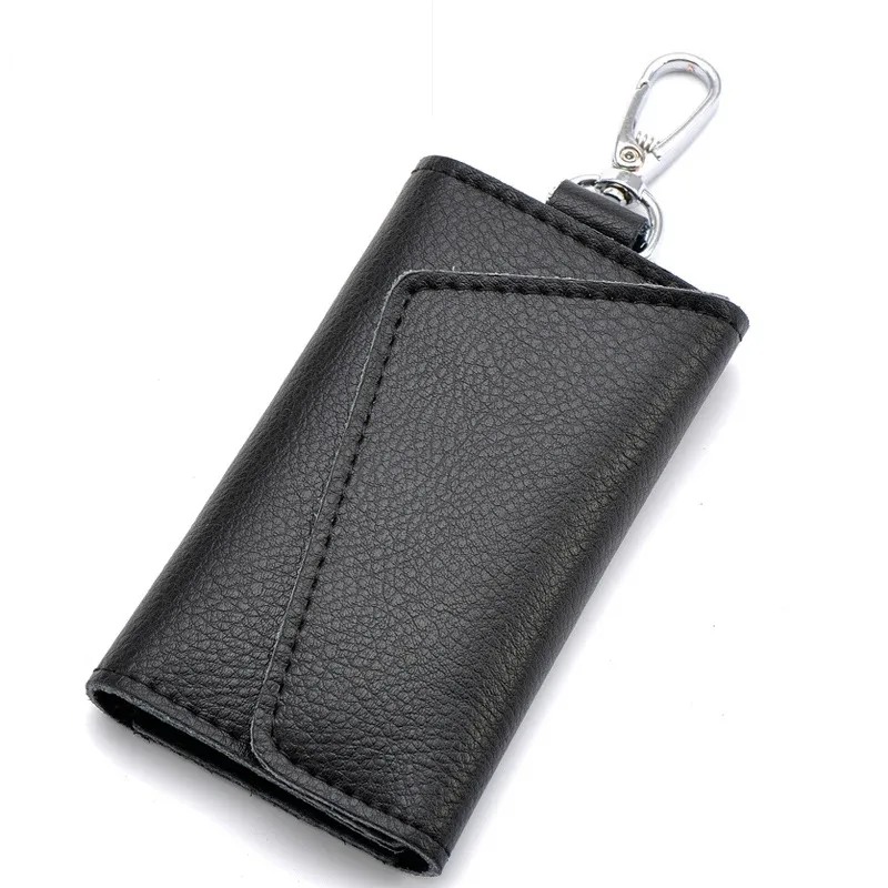 porte-clés en cuir véritable pour hommes et femmes, pochette de rangement, portefeuille de clé de voiture fendu en vache, étui pour clés de femme de ménage, mini sac pour cartes
