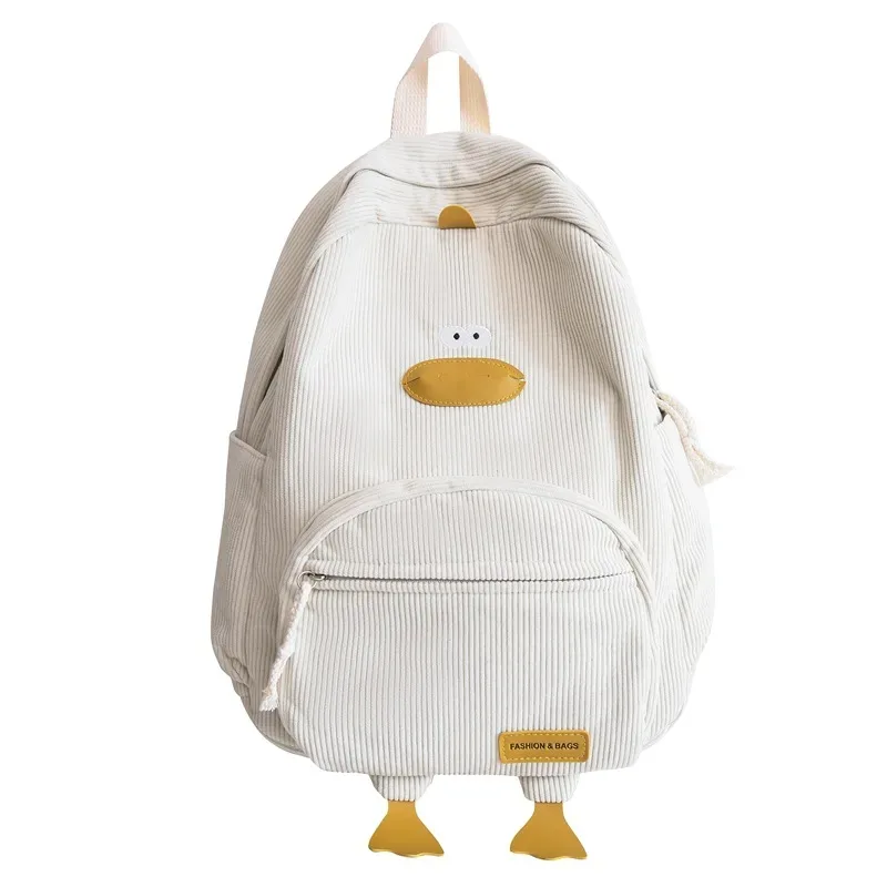 sac à dos en velours côtelé avec motif de canard mignon, grande capacité, design 3d avec pattes de canard, léger, décontracté, pour étudiants, adolescents, voyages