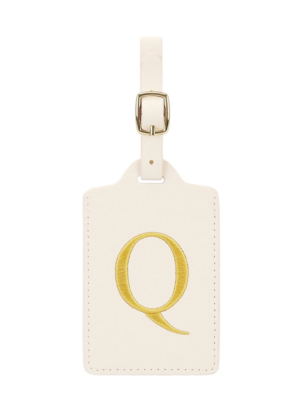 étiquette bagage polyester lettre dorée cuir blanc rectangulaire identification voyage unisexe alphabet fixation anneau métallique