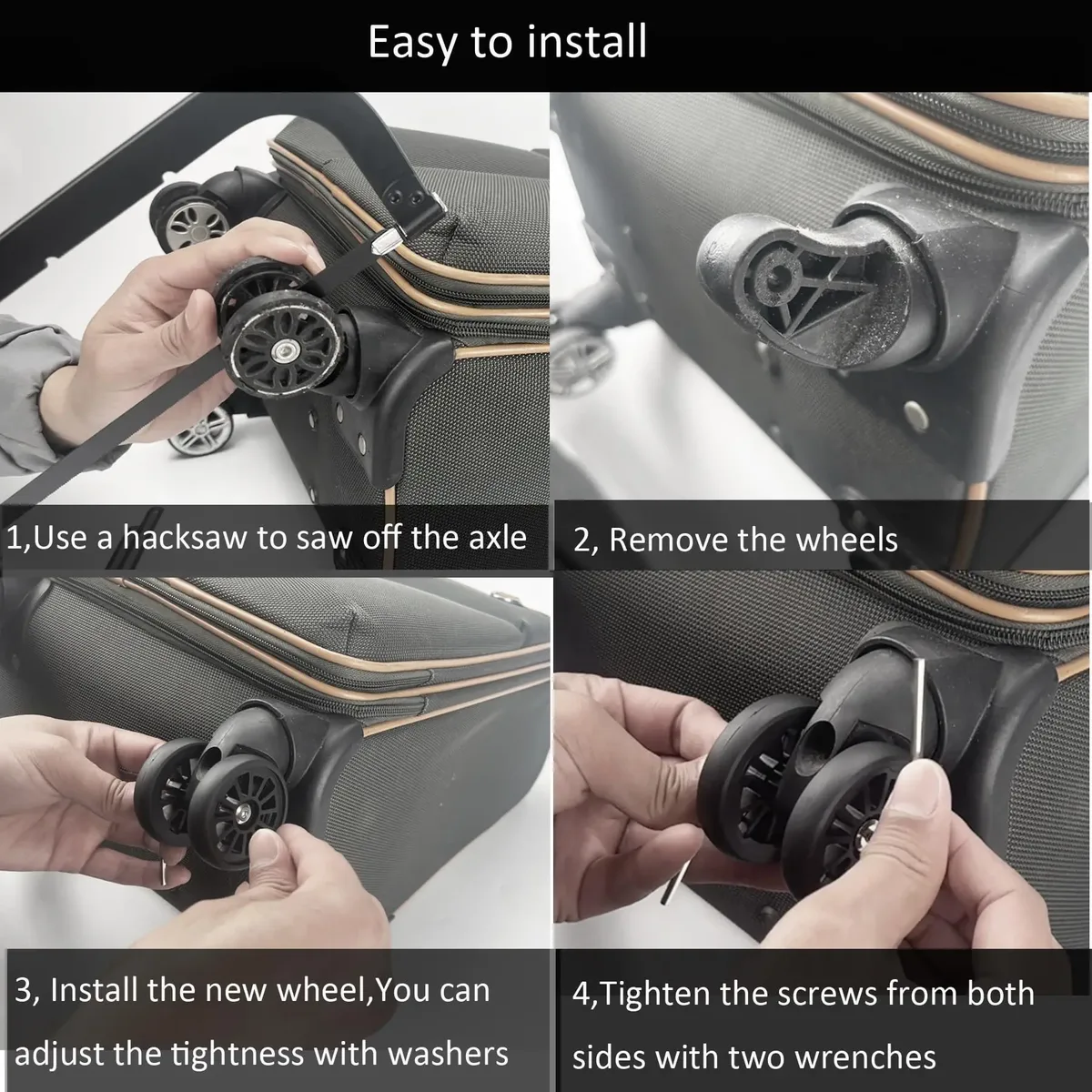 roues de rechange noires pour bagages, 8 pièces, avec vis, roues pour bagages de voyage, pièces de rechange pour valise, axes de 50mm, roulettes de réparation