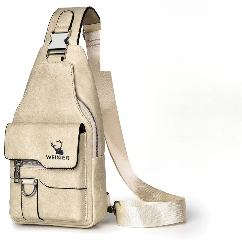 sac à bandoulière vintage étanche en pu, 1 pièce, anti-taches, grande capacité, sac de poitrine décontracté pour voyage en plein air, sac à bandoulière à la mode