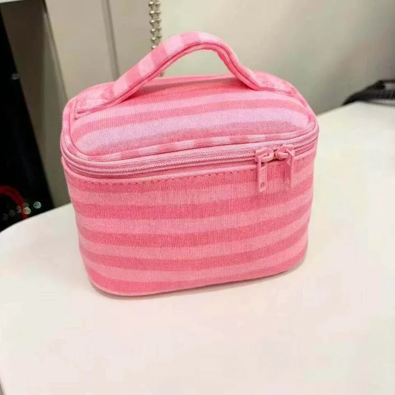 trousse de toilette coréenne en toile à pois rose tendance avec miroir rabattable, sac de voyage portable à fermeture éclair pour cosmétiques, cadeau mignon pour fille