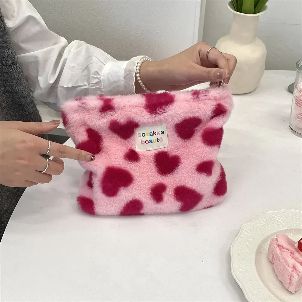 pochette rétro rayée pour femmes, sac à cosmétiques, trousse de toilette en peluche, sacs de maquillage, pochette de maquillage, étui de voyage, organisateur de cosmétiques