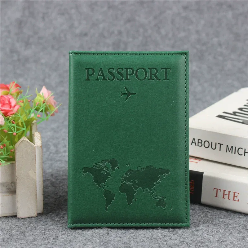 étui de voyage pour passeport en cuir pu avec carte du monde, pour hommes et femmes, organiseur - porte-cartes de protection, housses pour documents d'identité