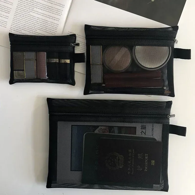 sac à cosmétiques en maille pour femmes, rangement de voyage, sac de maquillage, organisateur, pochette de maquillage portable, petite et grande trousse de toilette et de beauté