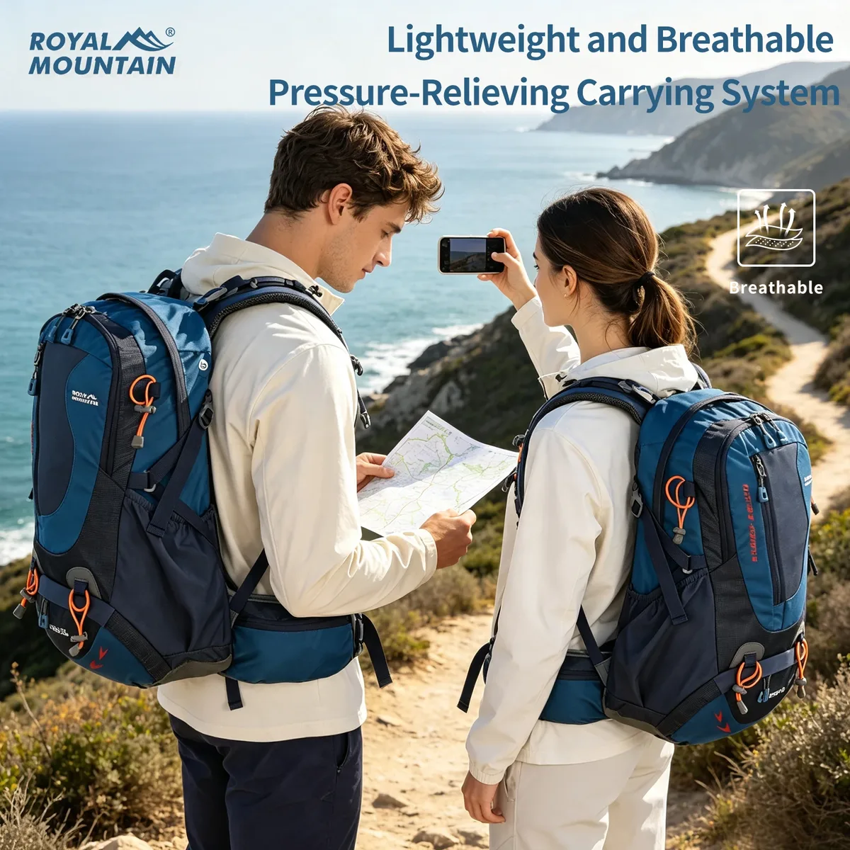 sac à dos de randonnée royal mountain 35l avec compartiment pour chaussures, tissu résistant à l'eau, support de cadre arrière, rembourrage respirant