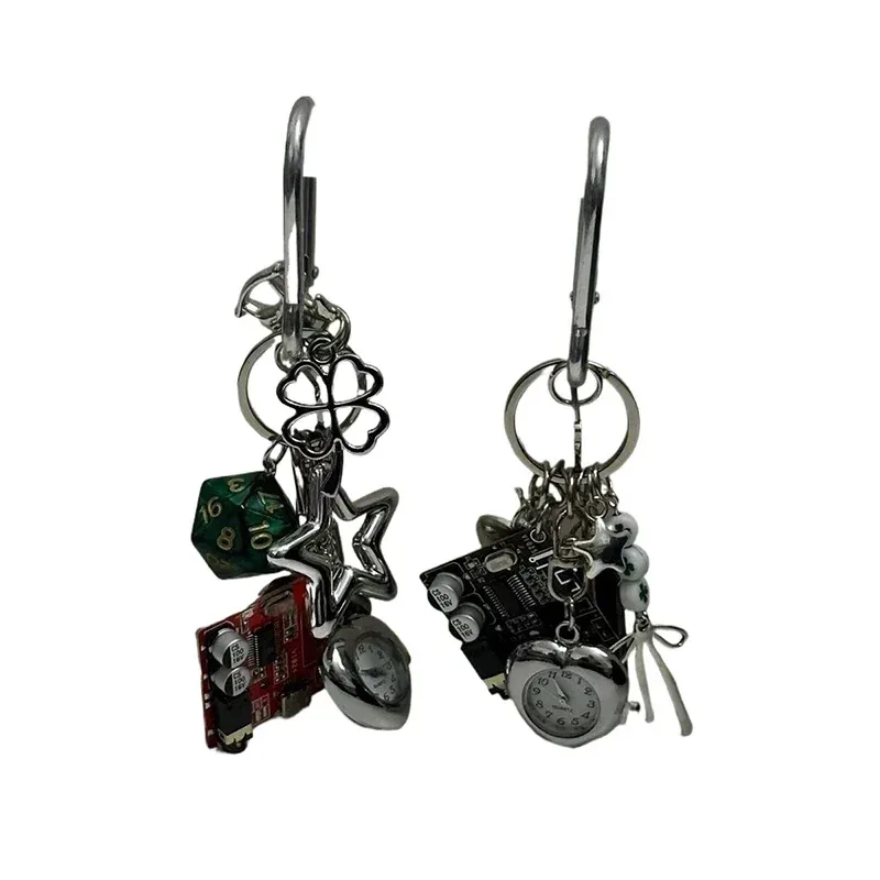 montre de poche vintage en métal faite à la main, pendentif pour sac à dos, porte-clés, éléments mécaniques créatifs, ornement de style couple