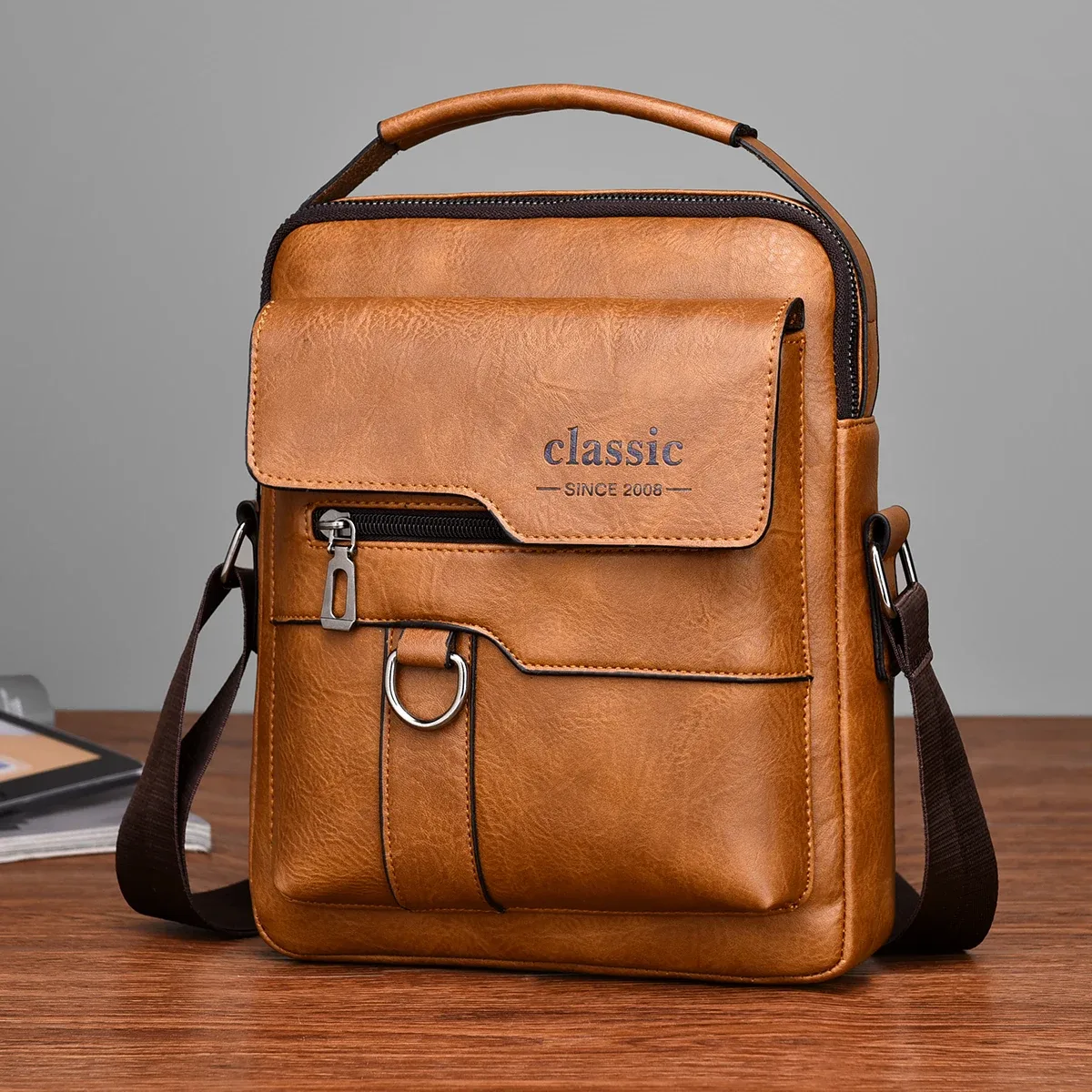 sac à bandoulière en cuir pour hommes, marque de luxe, sacs à main marron business, grande capacité, sacoches latérales, nouvelle collection 2024