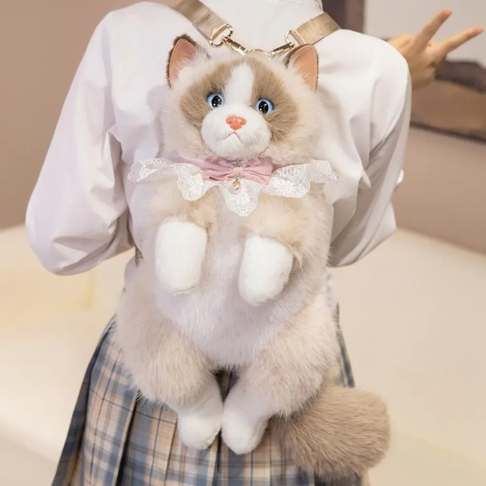 nouveau sac à dos chat réaliste de haute qualité, sac à dos chaton simulé, sac à dos scolaire doux et moelleux, sac à dos de jour mignon style dessin animé