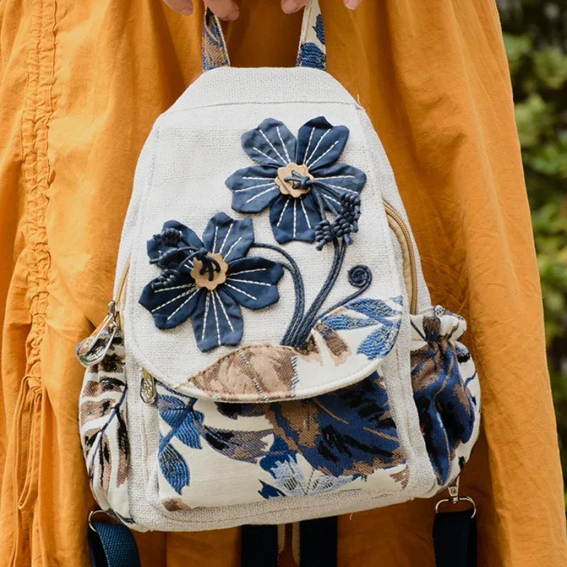 sac à dos de style ethnique tissé à la main, double épaule, multi-compartiments, toile légère, sac de poitrine multifonctionnel pour les déplacements, 2025