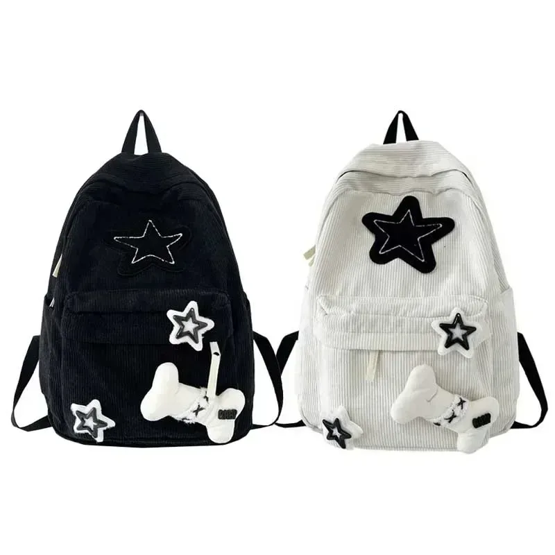 y2k – sac à dos pour ordinateur portable à motif d'étoile pour filles, sac à dos d'école de grande capacité pour adolescentes, sac à dos en velours côtelé, sac à bandoulière à double sangle