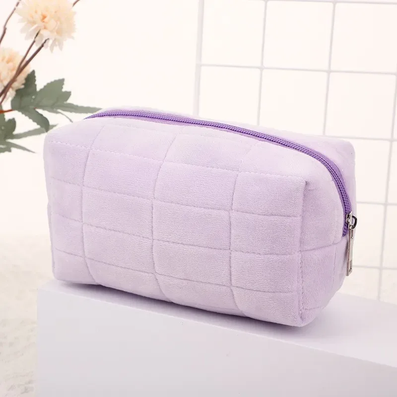 pointrousse de maquillage en peluche pour femmes, petits sacs cosmétiques de voyage portables, trousse de toilette à fermeture éclair pour documents solides, sacs de rangement pour poudres lavantes