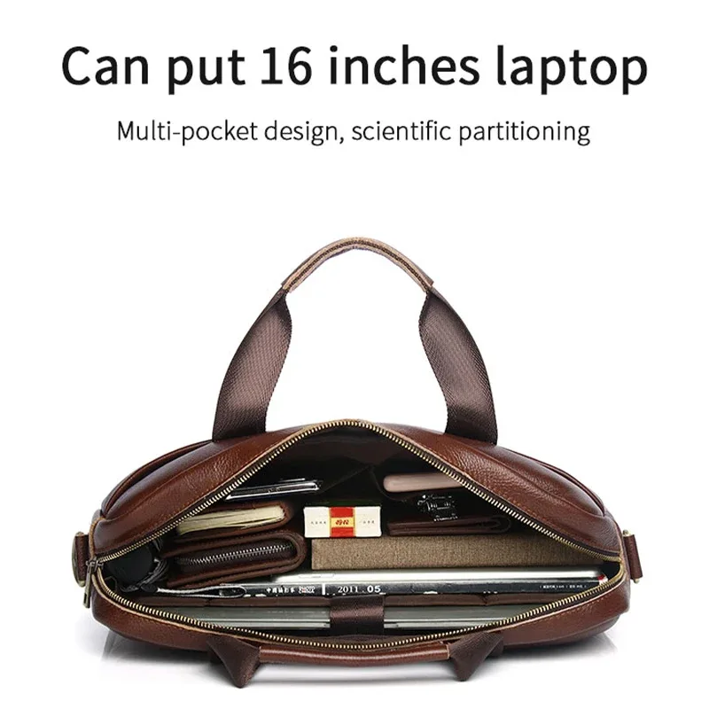 schlatum-étuis à bombes en cuir véritable pour hommes, sac d'ordinateur d'affaires de bureau, sacs à main vintage, étui à bombes pour ordinateur portable, 15.6 pouces