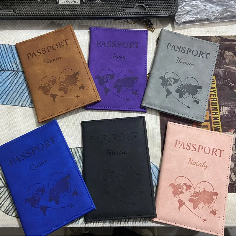 belle couverture de passeport de carte, portefeuille de voyage à la mode, organisateur de documents, passeport, nom personnalisé sur la protection du passeport