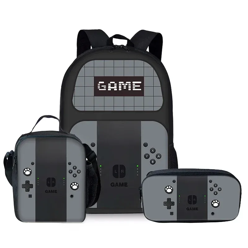 sacs à dos trois pièces pour garçons et filles, design console de jeu, meilleurs cadeaux, sac à dos scolaire dessin animé 2d pour enfants