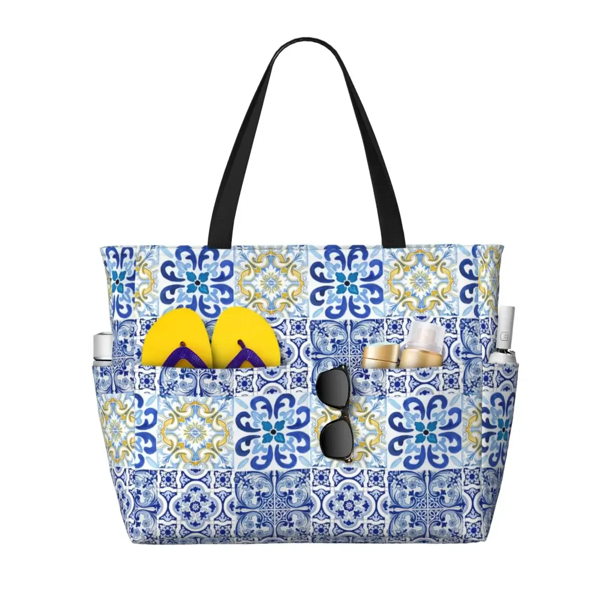 carreaux siciliens, méditerranéens, mosaïque, limons, sac fourre-tout de plage, sport, gymnastique, yoga, grand fourre-tout, sac de voyage pour femmes, sac de fitness
