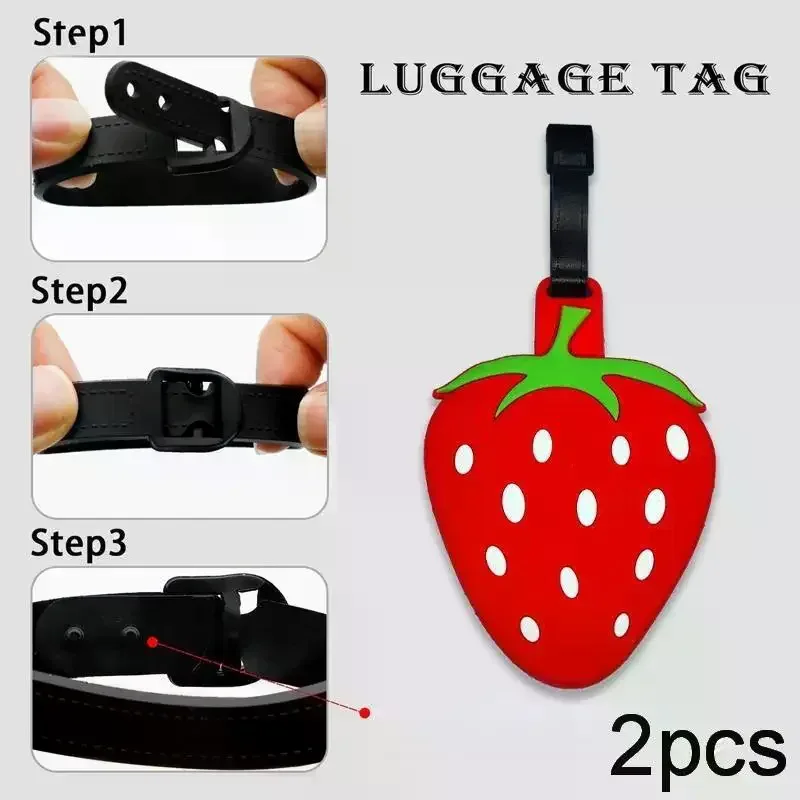 étiquette de bagage créative en forme de fraise, 2 pièces, étiquette suspendue personnalisée, cintre de voyage, carte d'embarquement, nouvelle étiquette de bagage en caoutchouc souple en pvc