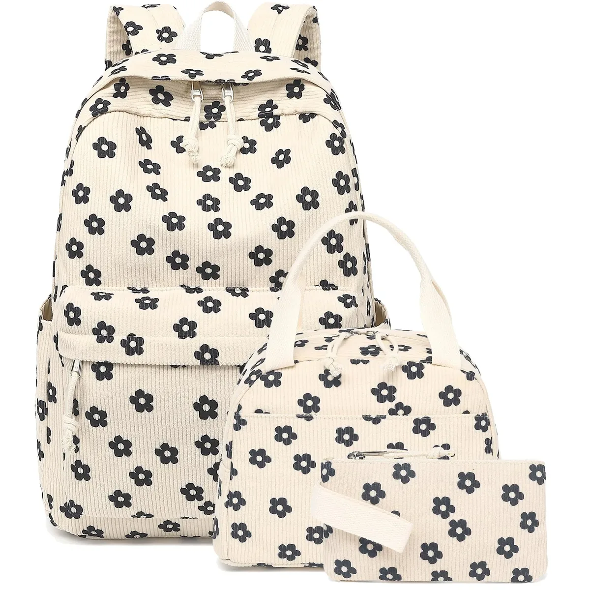 sac dos velours côtelé fleurs beige petit sac pochette poignées doublées poches principales avant usage voyage école