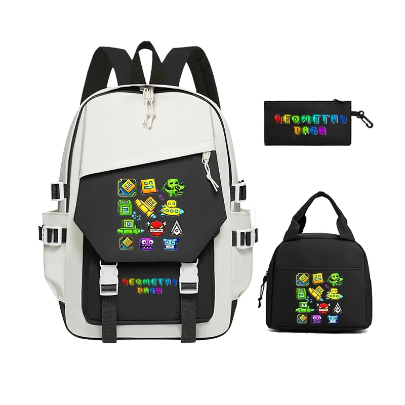 nouveaux sacs à dos geometry dash, ensembles de 3 pièces, sacs d'école pour filles et garçons, sac à dos à fermeture éclair avec dessin animé amusant, sac à dos pour ordinateur portable pour adolescents