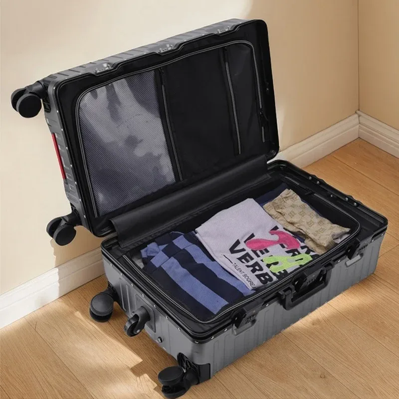 valise à cadre en aluminium à cinq roues, 30 pouces, cabine multifonctionnelle, mot de passe, boîtier de chariot, bagages avec porte-gobelet usb
