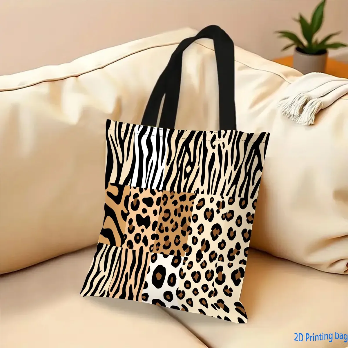 sac fourre-tout imprimé léopard, tigre, girafe, zèbre, en polyester durable, sac de courses réutilisable, pochette à bandoulière à la mode pour femmes, 1 pièce