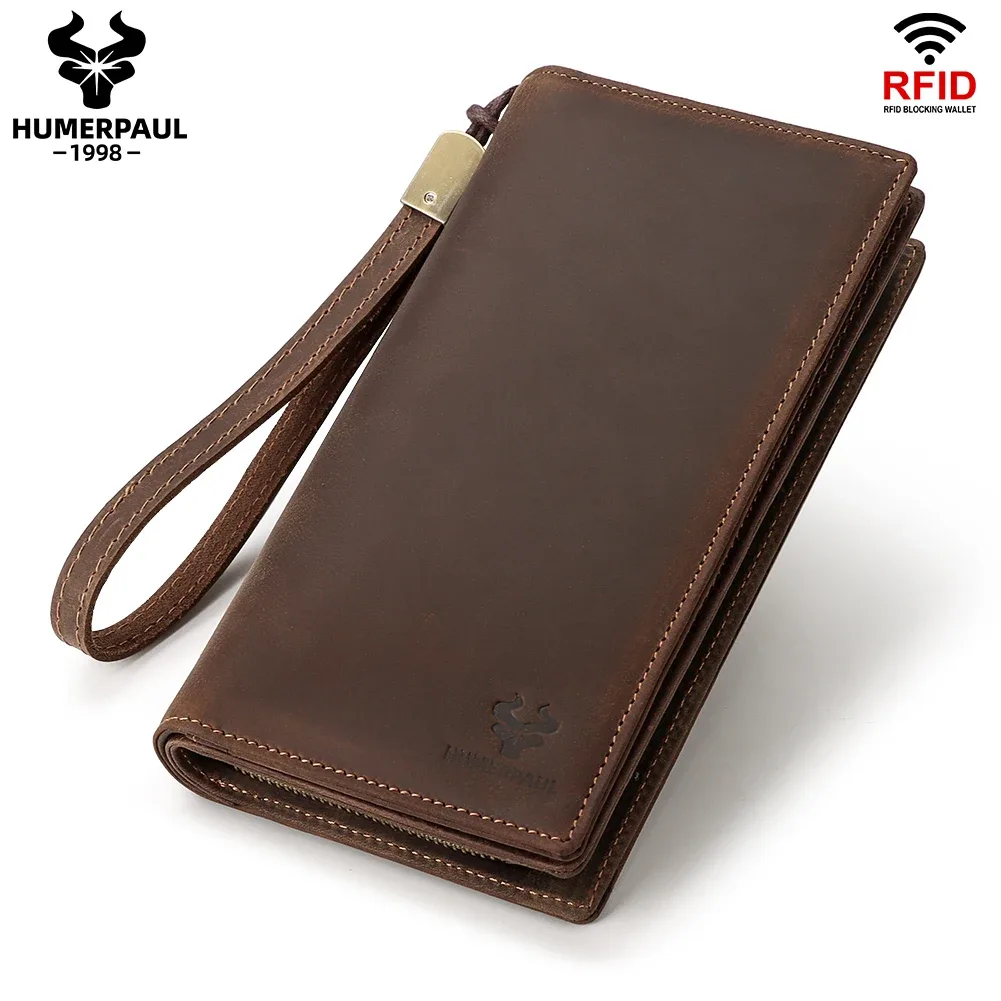 humerpaul-portefeuille en cuir group pour homme, pochette longue avec poche pour téléphone, porte-cartes de décennie age rfid, sacs de rangement de grande capacité
