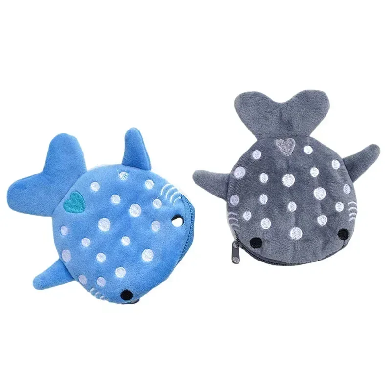 femmes requin argent carte clé écouteur porte-monnaie pour petites choses organisateur pochette fermeture éclair mignon en peluche poisson porte-monnaie sacs