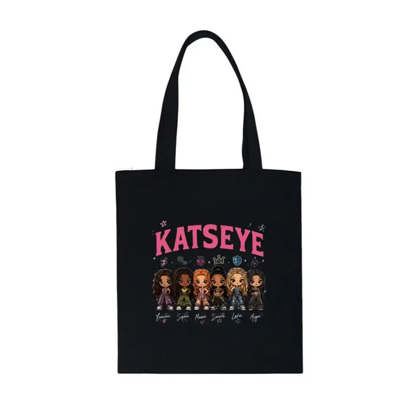 cadeaux pour fans de kpop, sac fourre-tout grande capacité pour femmes katseye world tour, sacs de voyage multifonctionnels, sacs de shopping en toile tendance