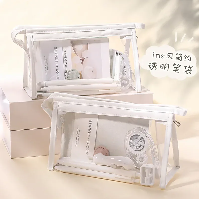 sac à cosmétiques étanche de grande capacité, 1 pièce, rangement d'été transparent, sacs de rangement de maquillage, fournitures, trousse à crayons transparente pour fille