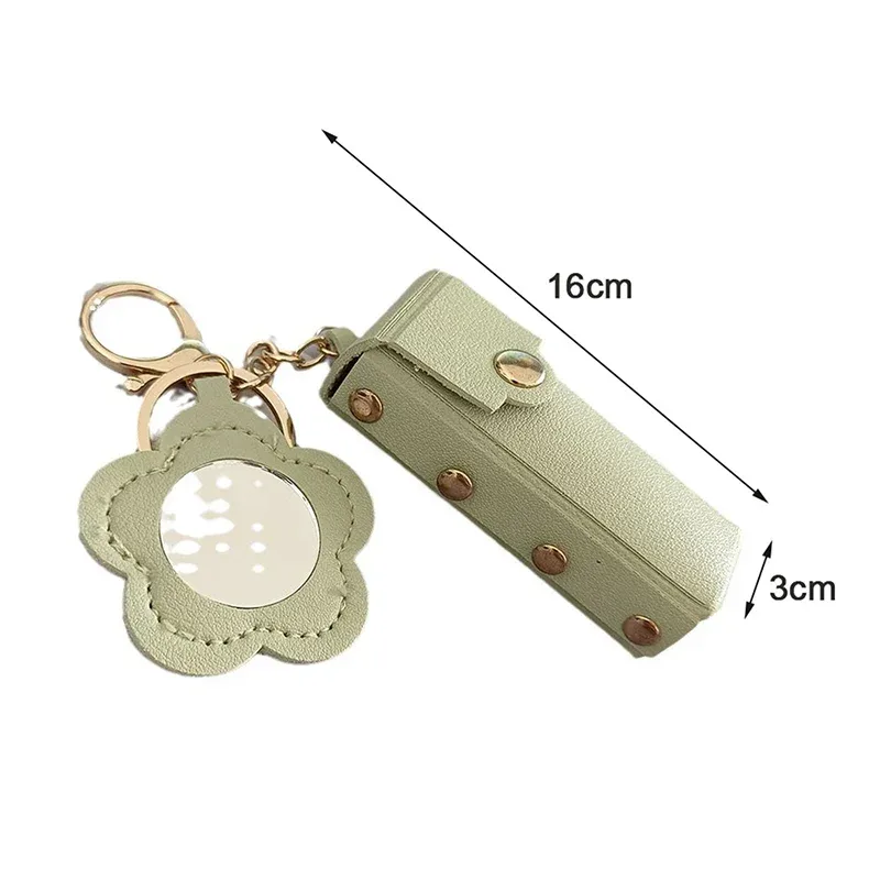 pochette de rouge à lèvres en cuir portable, porte-clés, breloque de sac, housse de protection créative avec miroir, sac à dos, décoration cadeau