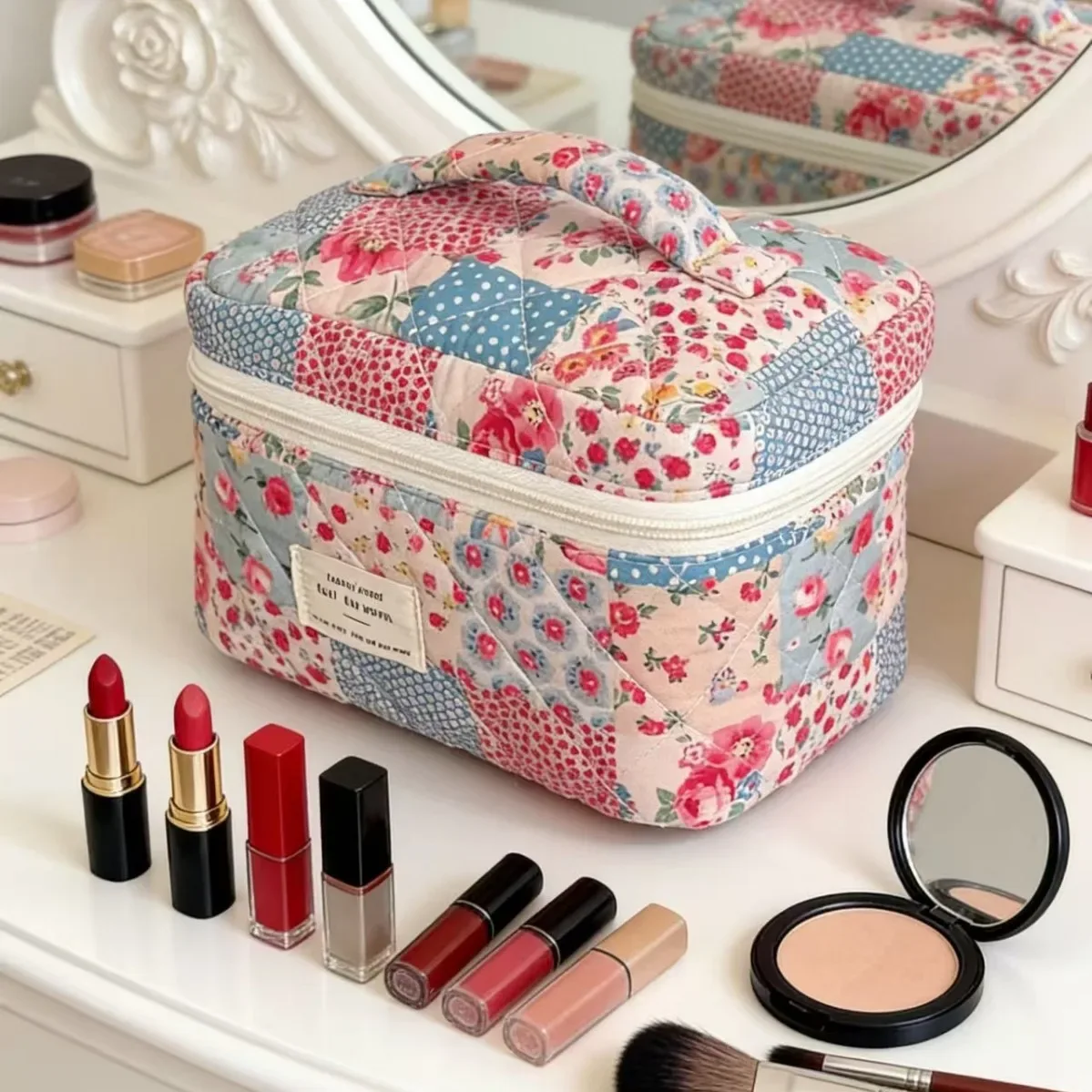 sac à cosmétiques à imprimé floral pour femmes, sac de voyage de grande capacité, pochette de rangement pour maquillage et articles de toilette, sac à main portable pour dames