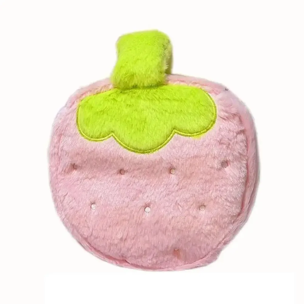 trousse de maquillage en peluche fraise mignonne grande capacité, trousse de voyage cosmétique avec poignée, organisateur de pinceaux pour filles