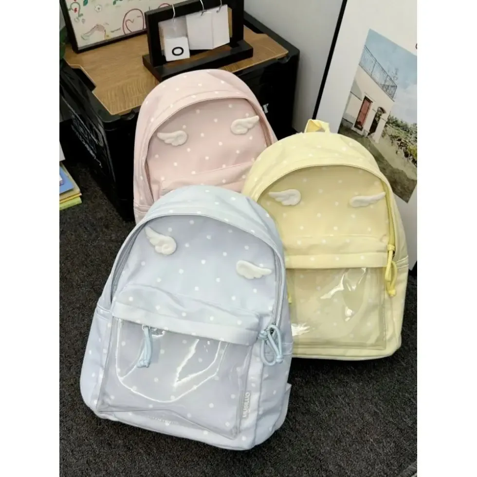 Sac à dos bleu à pois, sac d'école classique unisexe, matériau en nylon, style jeune, capacité de 20 à 35 L, capacité pour ordinateur portable de 14 pouces