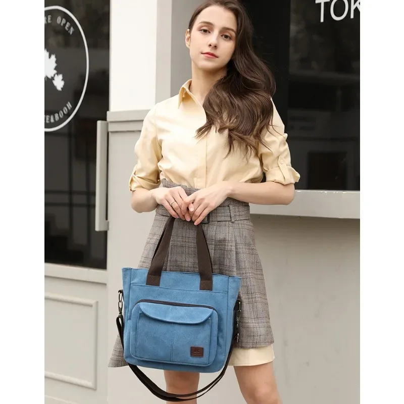 grand sac à main fourre-tout en toile pour femmes, petit sac à bandoulière pour voyage, travail, multi-poches, poignée supérieure, sacoches de travail avec fermeture éclair