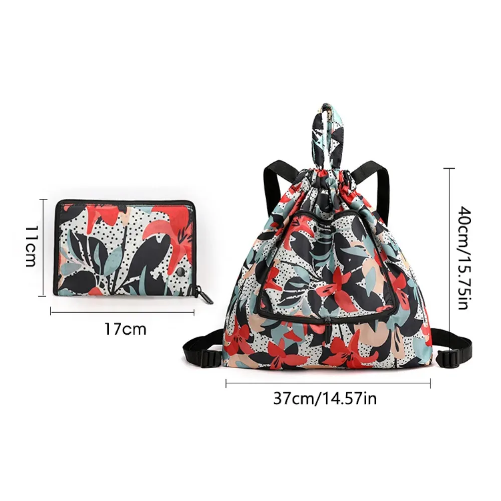 sac de courses multifonctionnel à fleurs, sac à cordon léger et portable, sac à dos plié en nylon animal, voyage