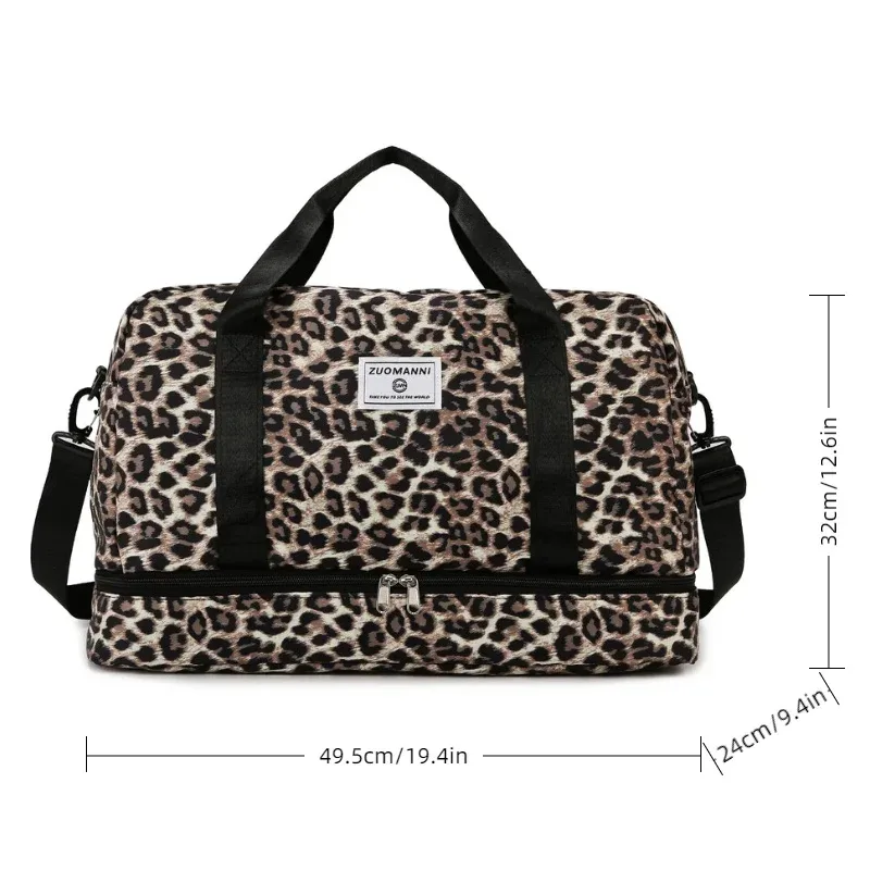 sac de voyage à imprimé léopard, sac de sport de grande capacité avec compartiment à chaussures indépendant, sac de voyage pour le week-end