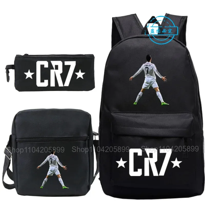 sacs à dos cr7 imprimés ronaldo, 3 pièces, sacs d'école pour garçons et filles, mochila pour étudiants et adolescents, sac à dos de voyage pour ordinateur portable, cadeau