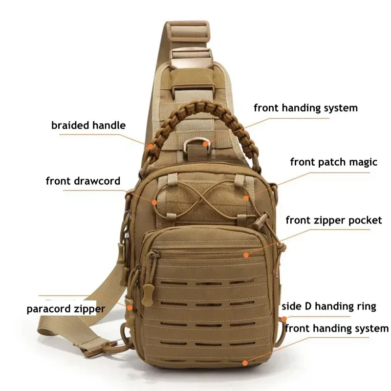 sac de poitrine en plein air pour hommes, sac à bandoulière tactique, sac à dos à bandoulière 900d oxford montagne camping pêche trekking molle mi
