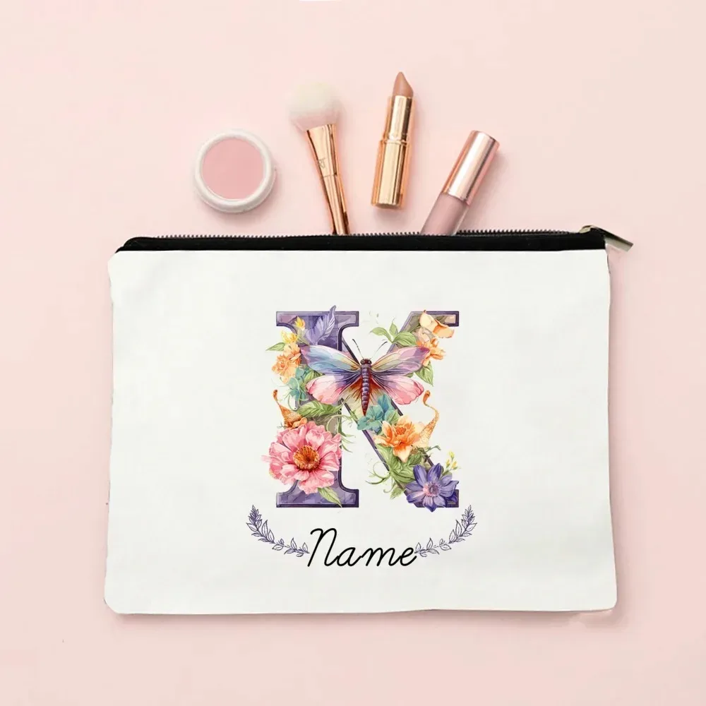 pochette de maquillage personnalisée avec initiale et nom pour femmes, sacs à cosmétiques a-z, trousse de toilette de voyage pour filles, cadeau de mariage ou d'anniversaire pour elle
