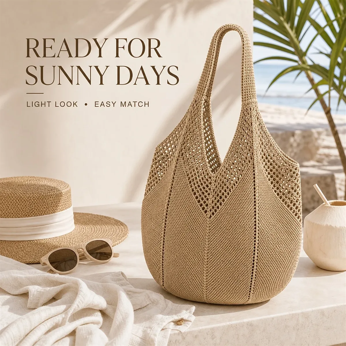 sac fourre-tout léger en tricot ajouré grande capacité, sac à bandoulière au crochet pour la plage, les voyages, l'école, cadeau de fête des mères pour maman