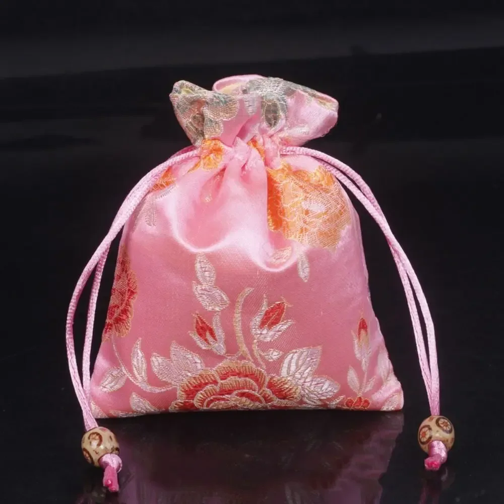 sac à cordon brodé floral, porte-monnaie, sac à bonbons, sac d'emballage pour bijoux, sac à sucre festif de grande capacité de style chinois
