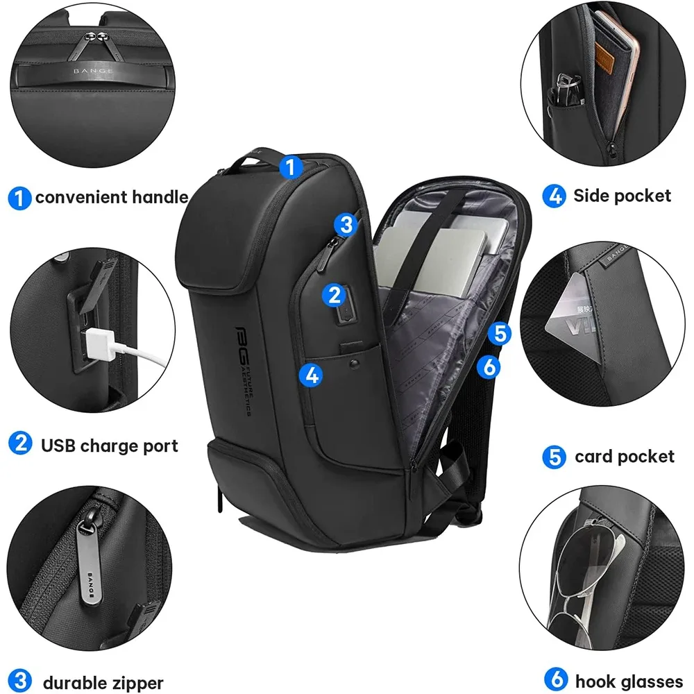 sac dos tpu noir compartiments ordinateur portable accessoires poignée usb ceinture air décoration lettres style décontracté