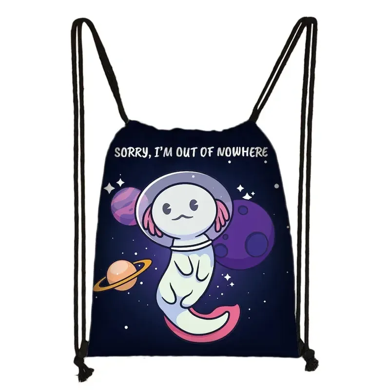 kawaii dessin animé axolotl poisson jouant des jeux vidéo sac à dos tours de mer axolotl/fouron harajuku sacs à cordon sac de voyage en toile